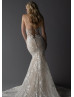 Strapless Plunging Neck Ivory Lace Tulle Open Buttons Back Wedding Dress